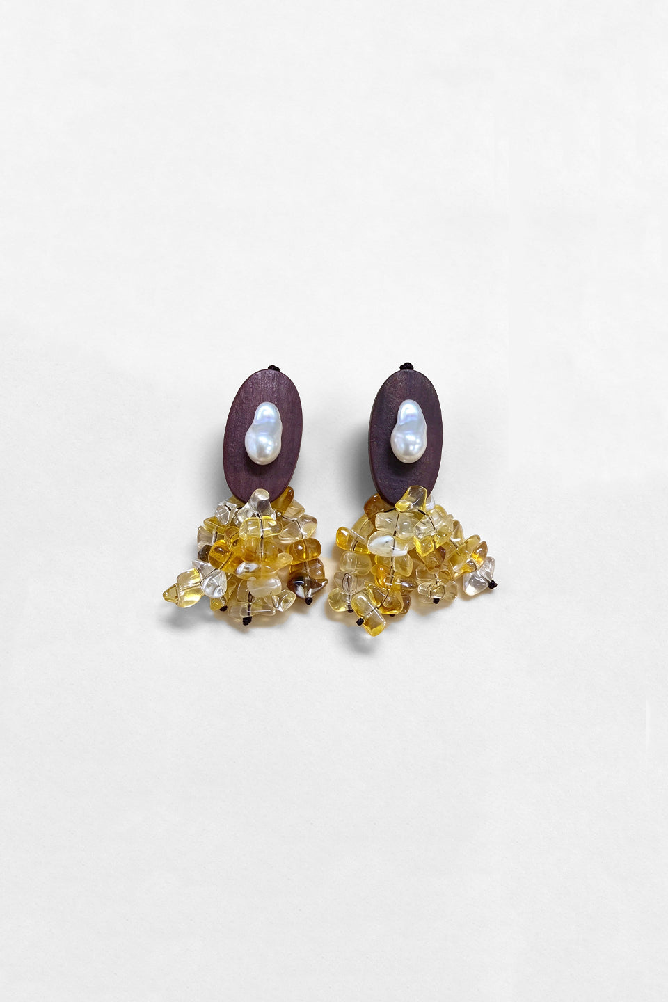 Curveinse Natural Stone Wooden Baroque Pearl Statement Earrings