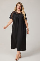 Curveins Plus Size Ice Silk Short Sleeve Loose Fit Comfortable Sleep Dress