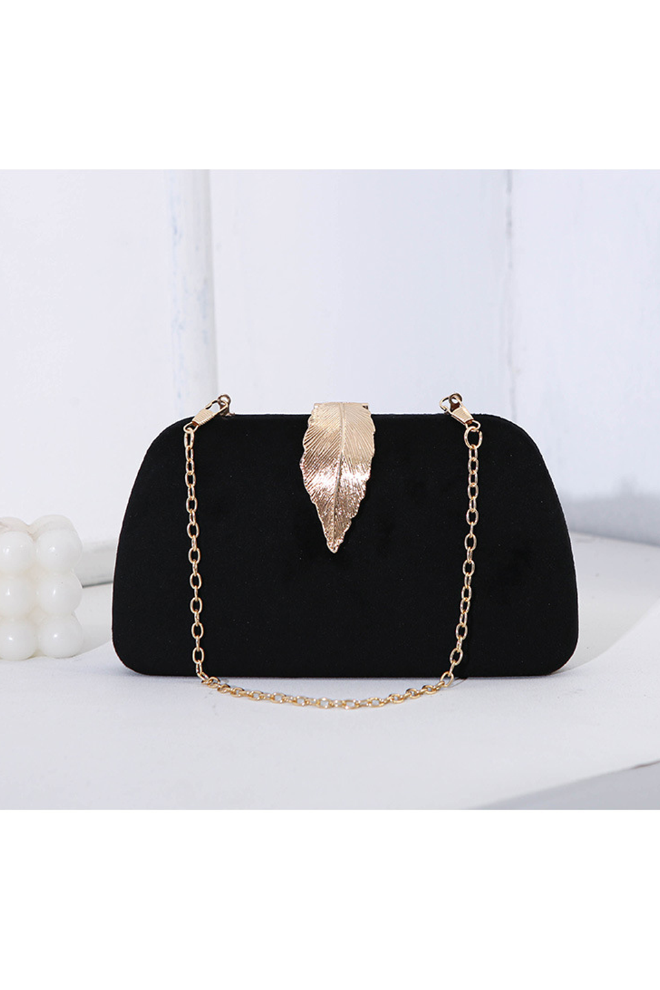 Curveins Elegant Velvet Metal Leaf Clutch Chic Compact Design Bag