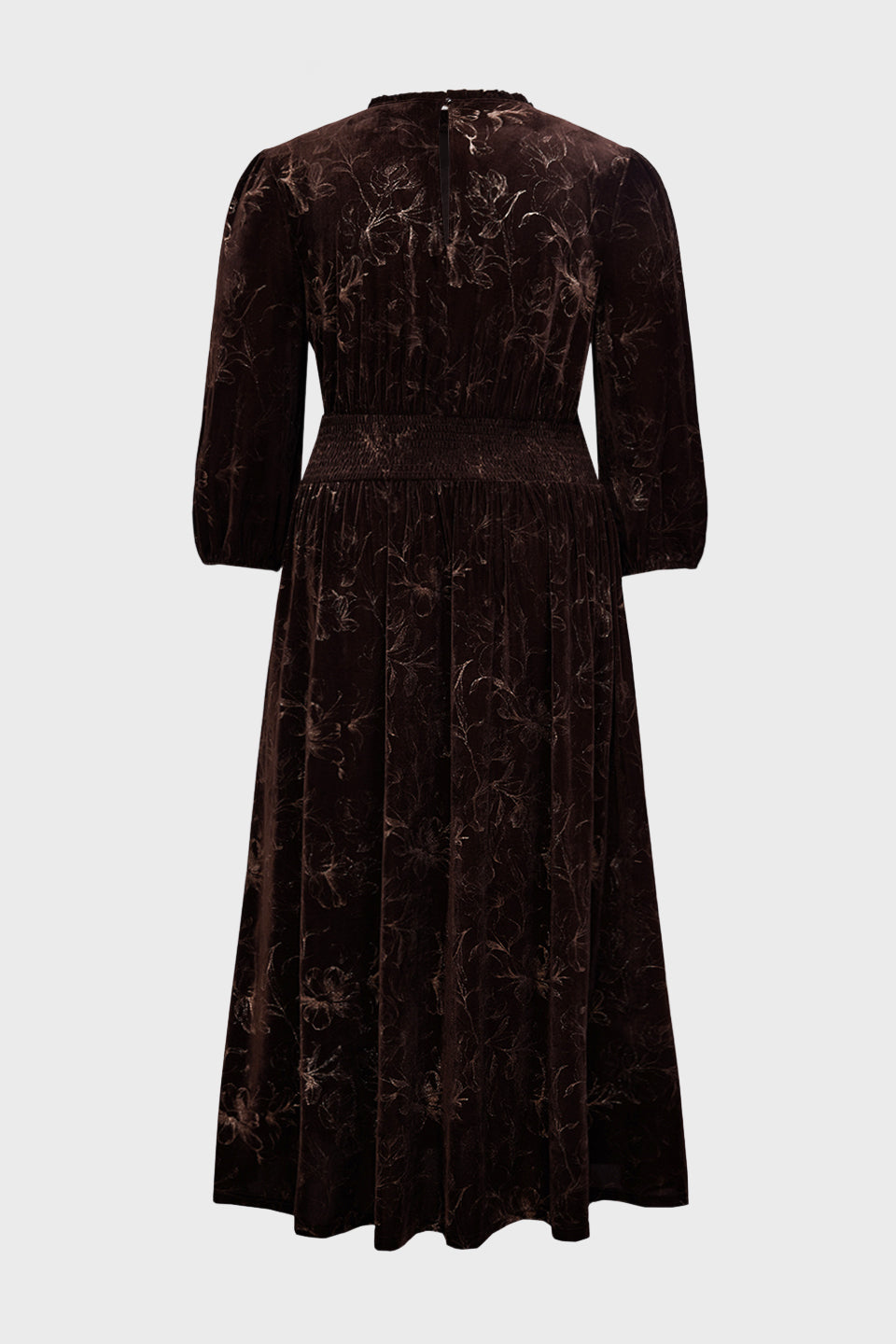 Curveins Plus Size Long Sleeve Velvet Patterned Elegant Flattering Maxi Dress