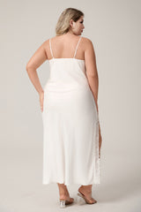 Curveins Plus Size Trimmed Lace High-Slit Spaghetti Strap Dress, Chic Elegant Nightwear
