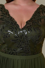 Curveins Plus Size V-Neck Sequin Floral Patchwork Maxi Dress