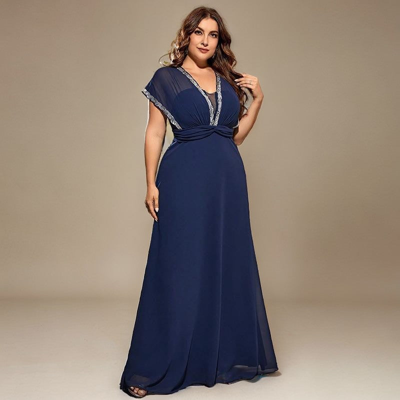 Curveins Plus Size Waist-Defining Deep V Lace Maxi Dress