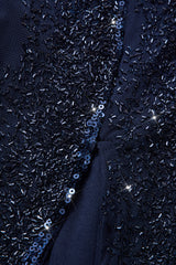 Curveins Plus Size V-Neck Sequin Balloon Sleeve Back-Slit Elegant Evening Maxi Dress