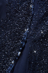 Curveins Plus Size V-Neck Sequin Balloon Sleeve Back-Slit Elegant Evening Maxi Dress