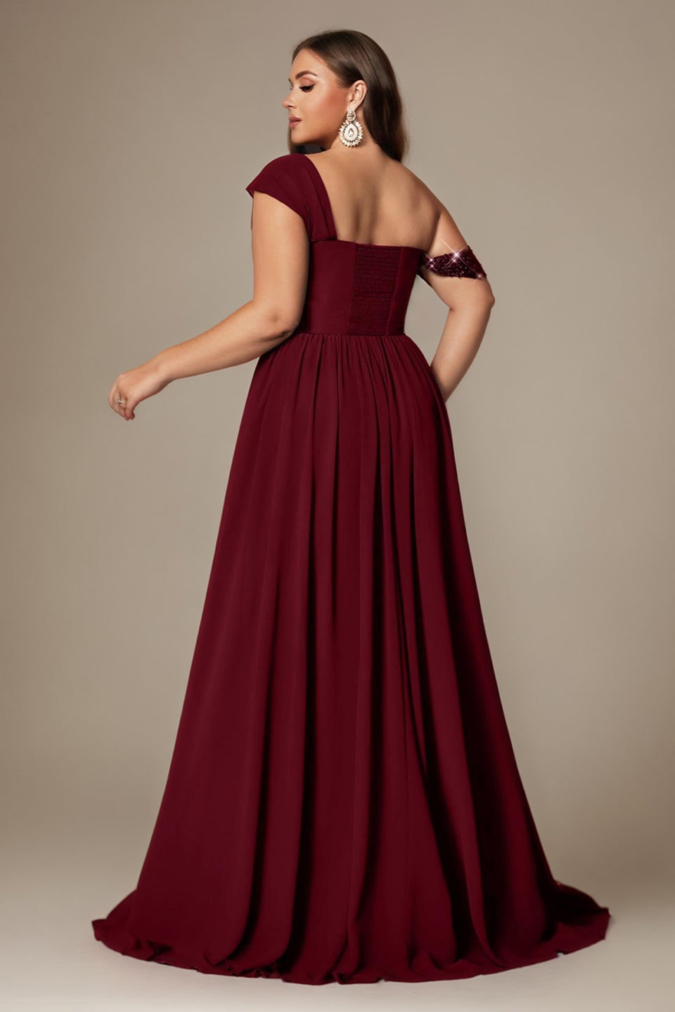 Curveins Plus Size Asymmetric One-Shoulder Sequin Side-Slit Maxi Dress