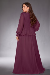 Curveins Plus Size Crew Neck Puff Sleeve Faux Two Piece Panelled Maxi Dress