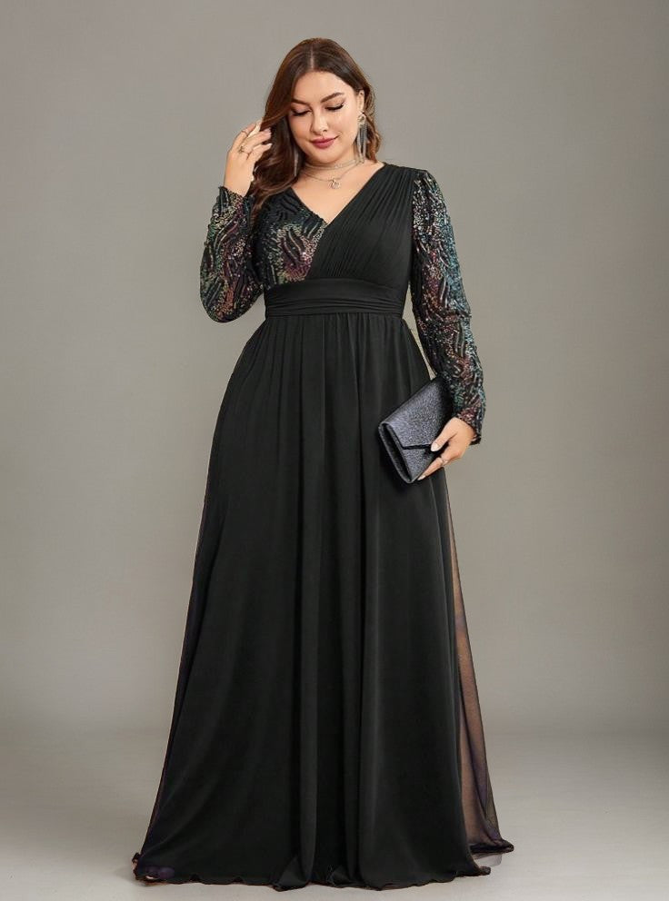 Curveins Plus Size V-Neck Sequin Bodycon Maxi Dress