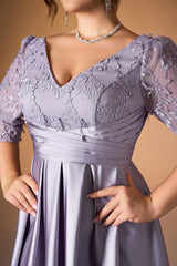 Curveins Plus Size Elegant V-Neck Embroidery Half-Sleeve Slimming Maxi Dress