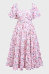 Curveins Plus Size Lantern Sleeves Square Neckline Floral Maxi Dress