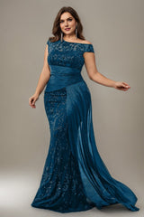 Curveins Plus Size One Shoulder Sleeveless Embroidered Sequin Patchwork Bodycon Maxi Dress