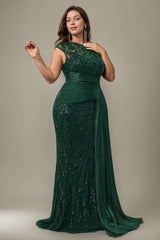 Curveins Plus Size One Shoulder Sleeveless Embroidered Sequin Patchwork Bodycon Maxi Dress