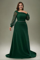 Curveins Plus Size Off Shoulder Long Sleeve Cinched Waist Elegant Maxi Dress