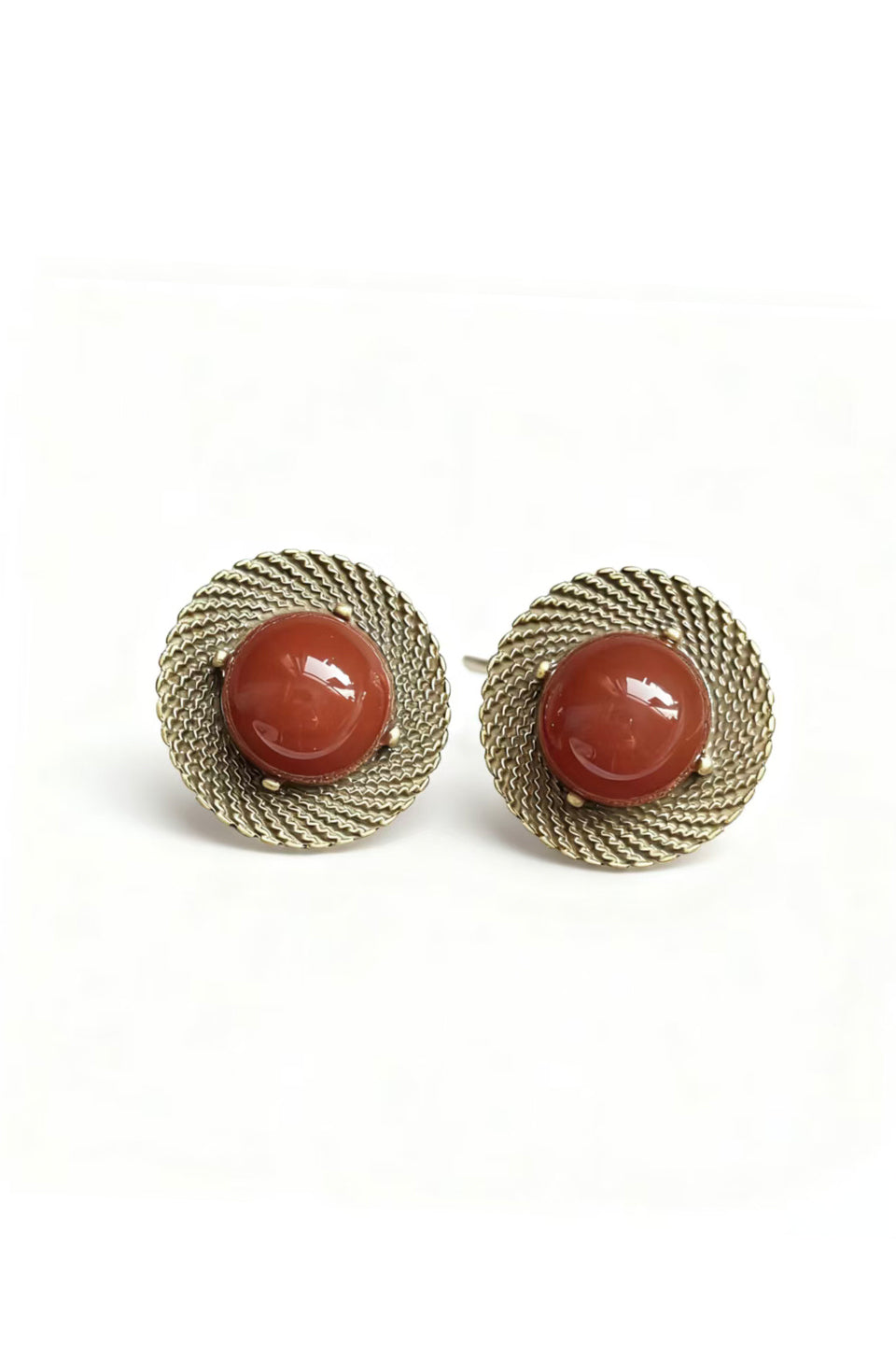 Curveins Retro Red Agate Circle Earrings