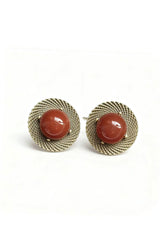 Curveins Retro Red Agate Circle Earrings