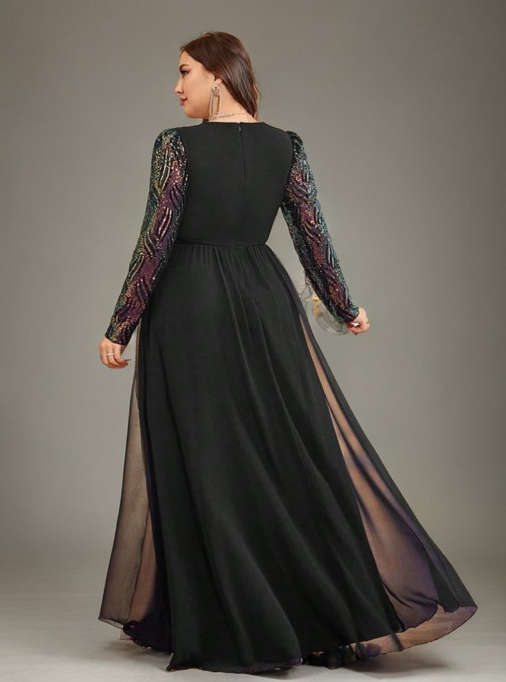 Curveins Plus Size V-Neck Sequin Bodycon Maxi Dress