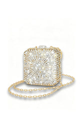 Curveins Elegant Handmade Rhinestone Flower Box Bag for Banquet