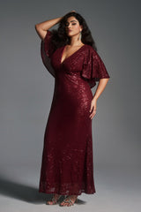 Curveins Plus Size Batwing Sleeve Sequin Sexy Bodycon Maxi Dress