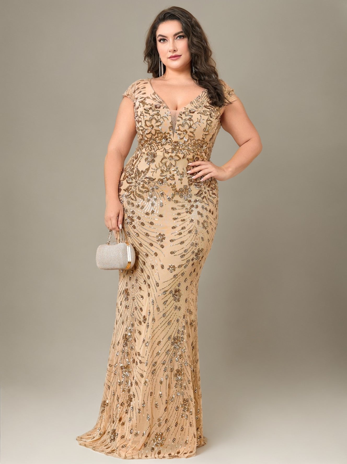 Curveins Plus Size One-Shoulder Side Slit and Waist Cinch Maxi Dress
