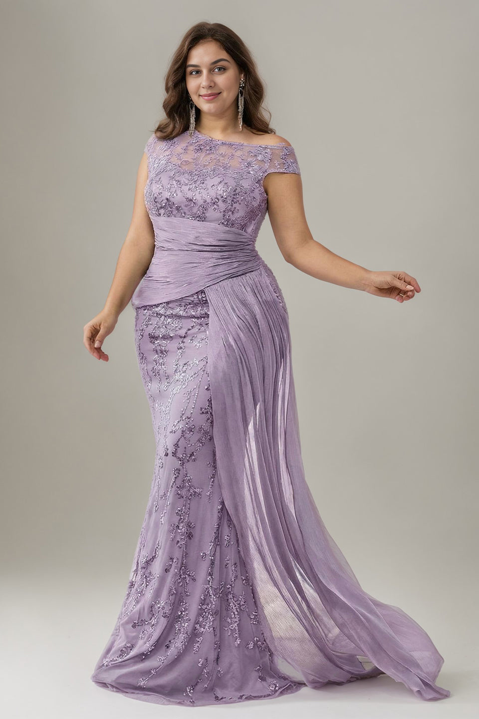 Curveins Plus Size One Shoulder Sleeveless Embroidered Sequin Patchwork Bodycon Maxi Dress