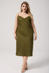 Curveins Plus Size Satin Cowl Neck Spaghetti Strap Loose Fit Sleep Dress
