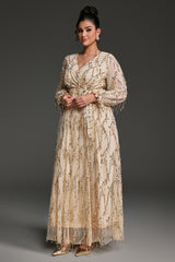 Curveins Plus Size V-Neck Sequin Tassel High-Waist Maxi Dress
