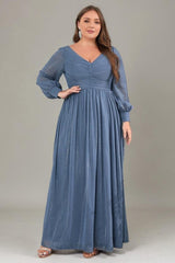 Curveins Plus Size V-Neck Long Sleeve Glitter Maxi Dress