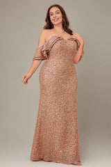 Curveins Plus Size Sequin Off The Shoulder Ruffle Formal Dress