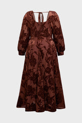Curveins Plus Size Elegant Square Neck Long Sleeve Floral Print Velvet Split Maxi Dress