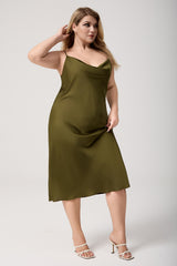 Curveins Plus Size Satin Cowl Neck Spaghetti Strap Loose Fit Sleep Dress