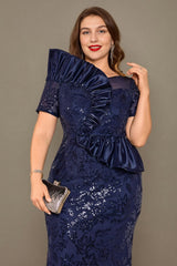 Curveins Plus Size Short Sleeve Bodycon Sequin Floral Pattern Maxi Dress