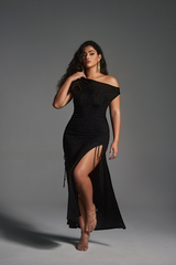 Curveins Plus Size One Shoulder Sexy Split Bodycon Maxi Dress