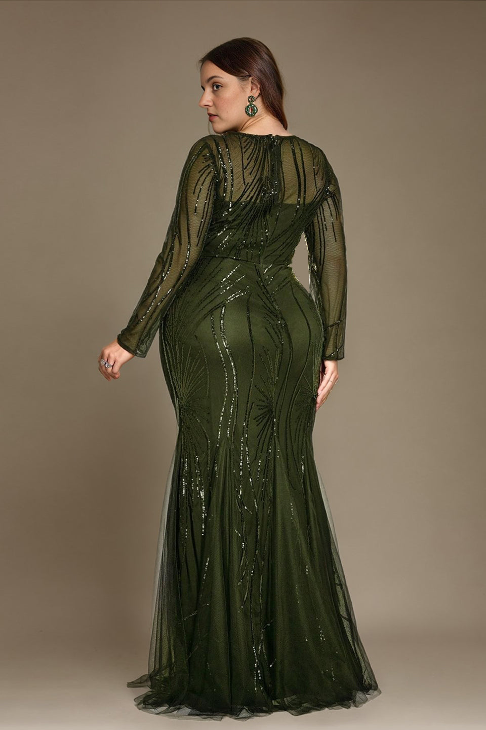 Curveins Plus Size Round Neck Long Sleeve Sequin Bodycon Maxi Dress