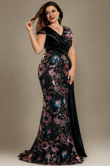 Curveins Plus Size Sparkling Sequin V-Neck Curve-Hugging Maxi Dress