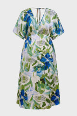 Curveins Plus Size V-Neck Batwing Sleeve Patterned Floral Maxi Dress