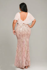 Curveins Plus Size V-Neck Batwing Sleeve Striped Bodycon Maxi Dress