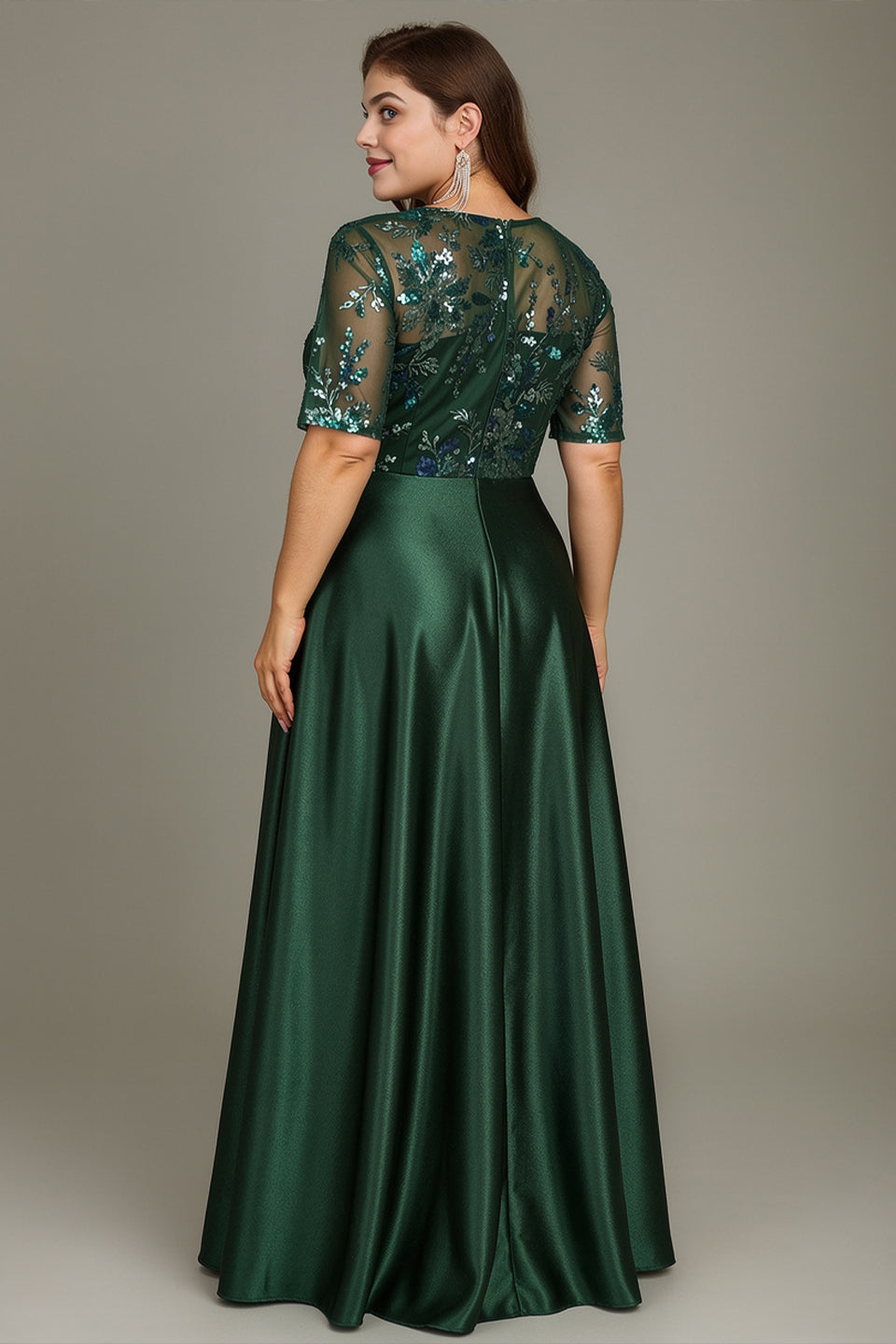Curveins Plus Size V Neck Sequin Floral Patchwork Elegant Flowy Maxi Dress