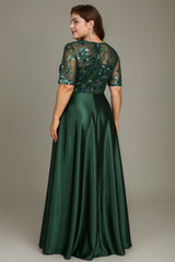 Curveins Plus Size V Neck Sequin Floral Patchwork Elegant Flowy Maxi Dress