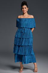 Curveins Plus Size Off-Shoulder Pleated Tiered Maxi Dress