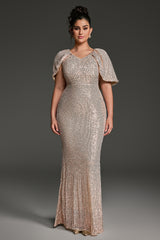 Curveins Plus Size V-Neck Sequin Short Sleeve Bodycon Maxi Dress