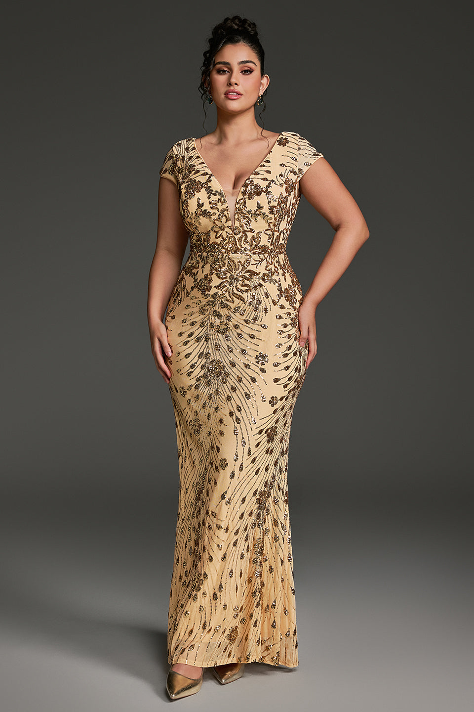 Curveins Plus Size One-Shoulder Side Slit and Waist Cinch Maxi Dress