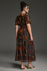 Curveins Plus Size Velvet Surplice Vintage Plain Maxi Dress