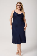 Curveins Plus Size Satin Cowl Neck Spaghetti Strap Loose Fit Sleep Dress