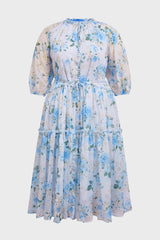 Curveins Plus Size Round Neck Floral Wrap Waist Tiered Maxi Dress