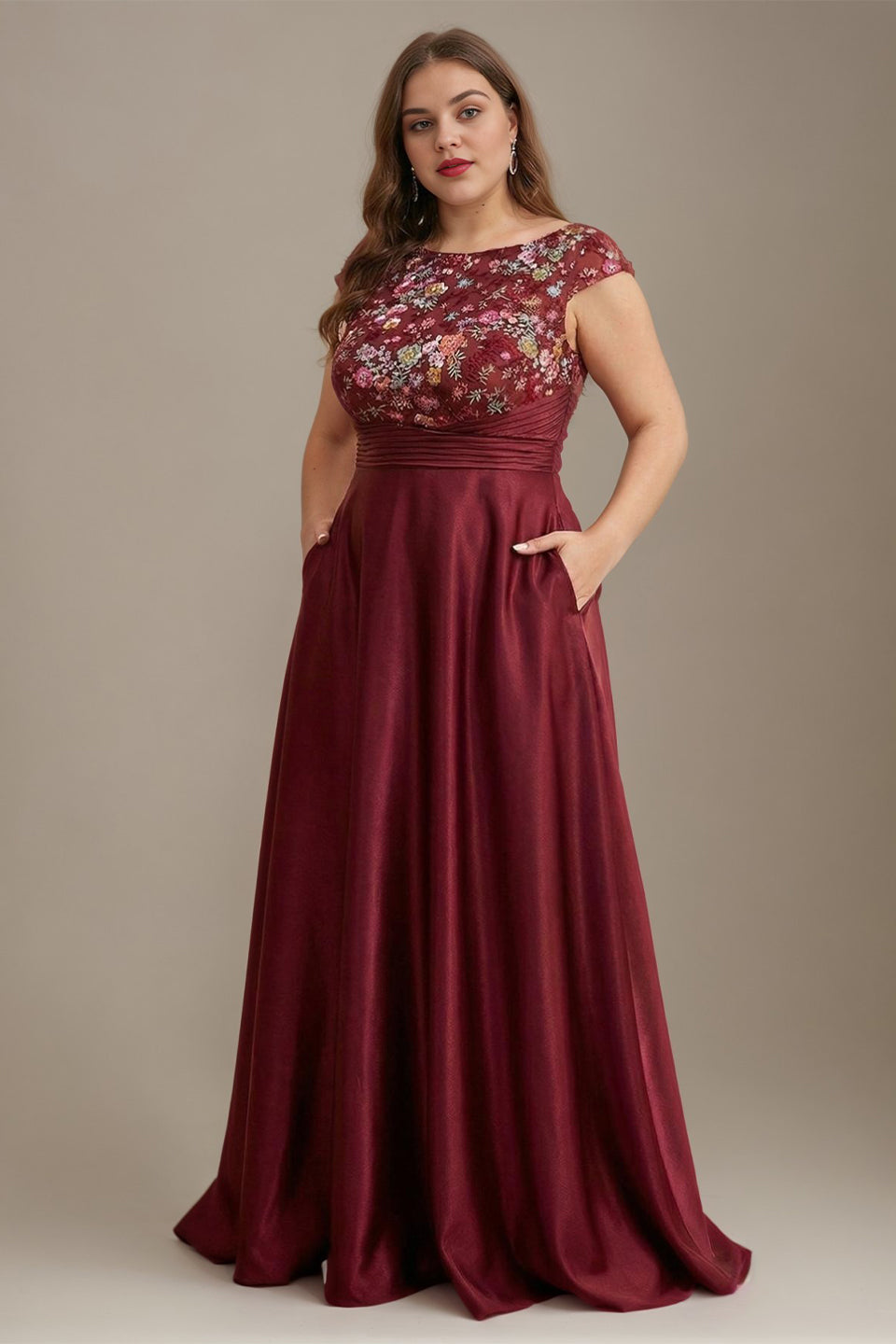 Curveins Plus Size Round Neck Sleeveless Floral Embroidered Maxi Dress
