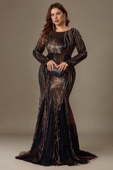 Curveins Plus Size Round Neck Long Sleeve Sequin Bodycon Maxi Dress