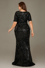 Curveins Plus Size V Neck Short Sleeve Bodycon Sequin Floral Maxi Dress