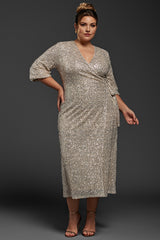 Curveins Plus Size Sequin Wrap Midi Dress