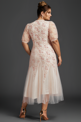 Curveins Plus Size V-Neck Embroidered Tiered Ruffle Maxi Dress