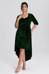 Curveins Plus Size Asymmetric Hem Velvet Maxi Dress With Sequin